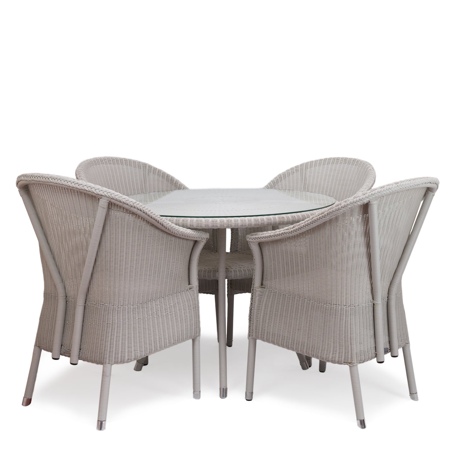 4 x Lloyd Loom Beverley Outdoor Armchairs & 1 x 1000mm Outdoor Bistro Table in Whitewash