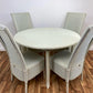 1200mm diameter Stamford table with glass top and 4 x Hadfield dining chairs with skirt