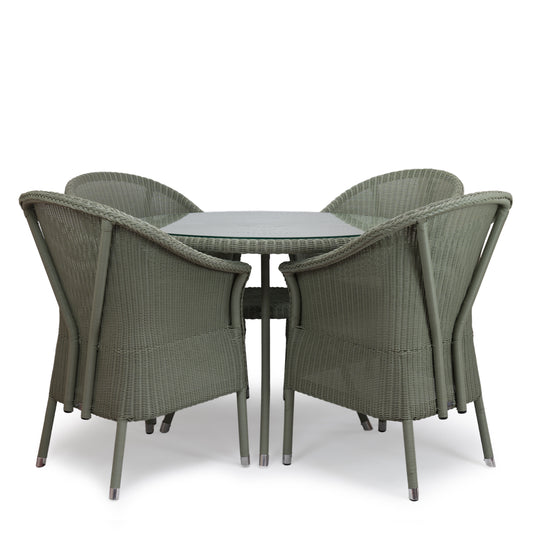 4 x Beverley Armchairs & 1x 1000mm Outdoor Bistro Table with glass top- Tea green